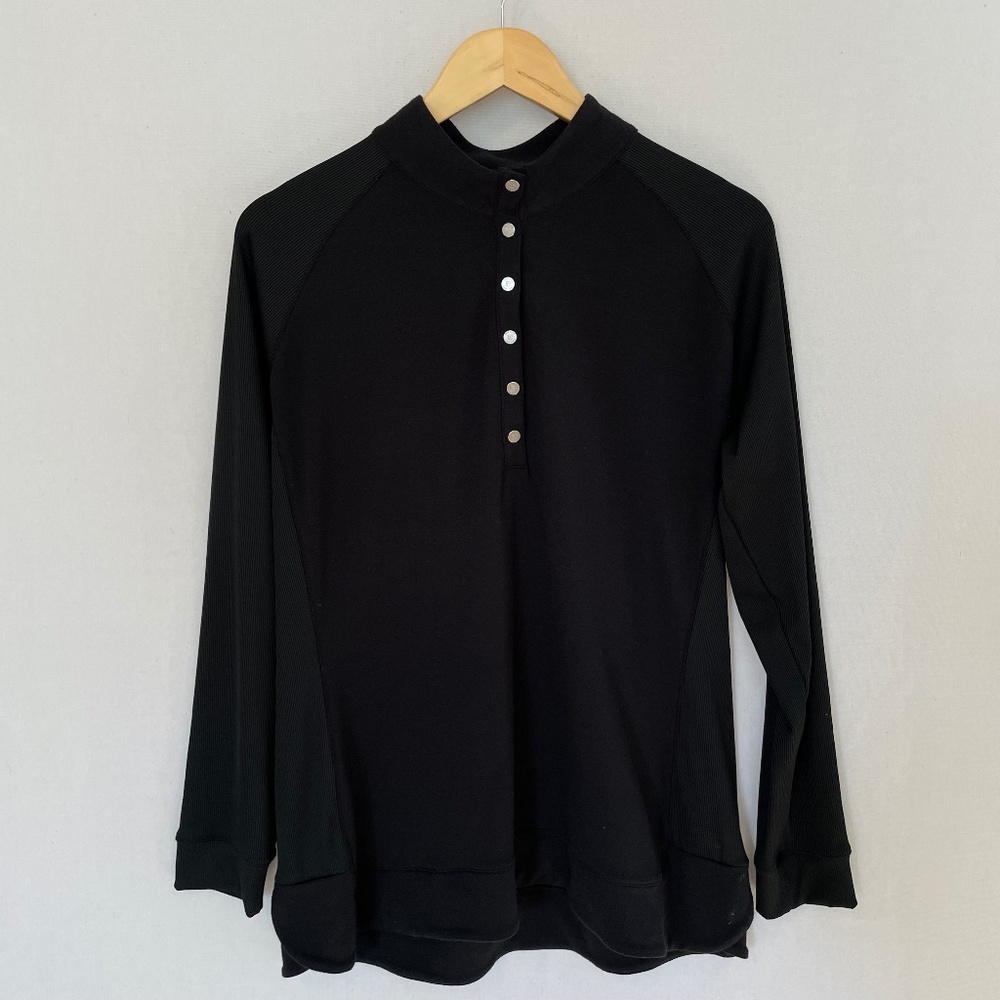 EP Women’s XL Black 1/4 Button Stand Up Mock Neck Pull Over Knit Sweatshirt